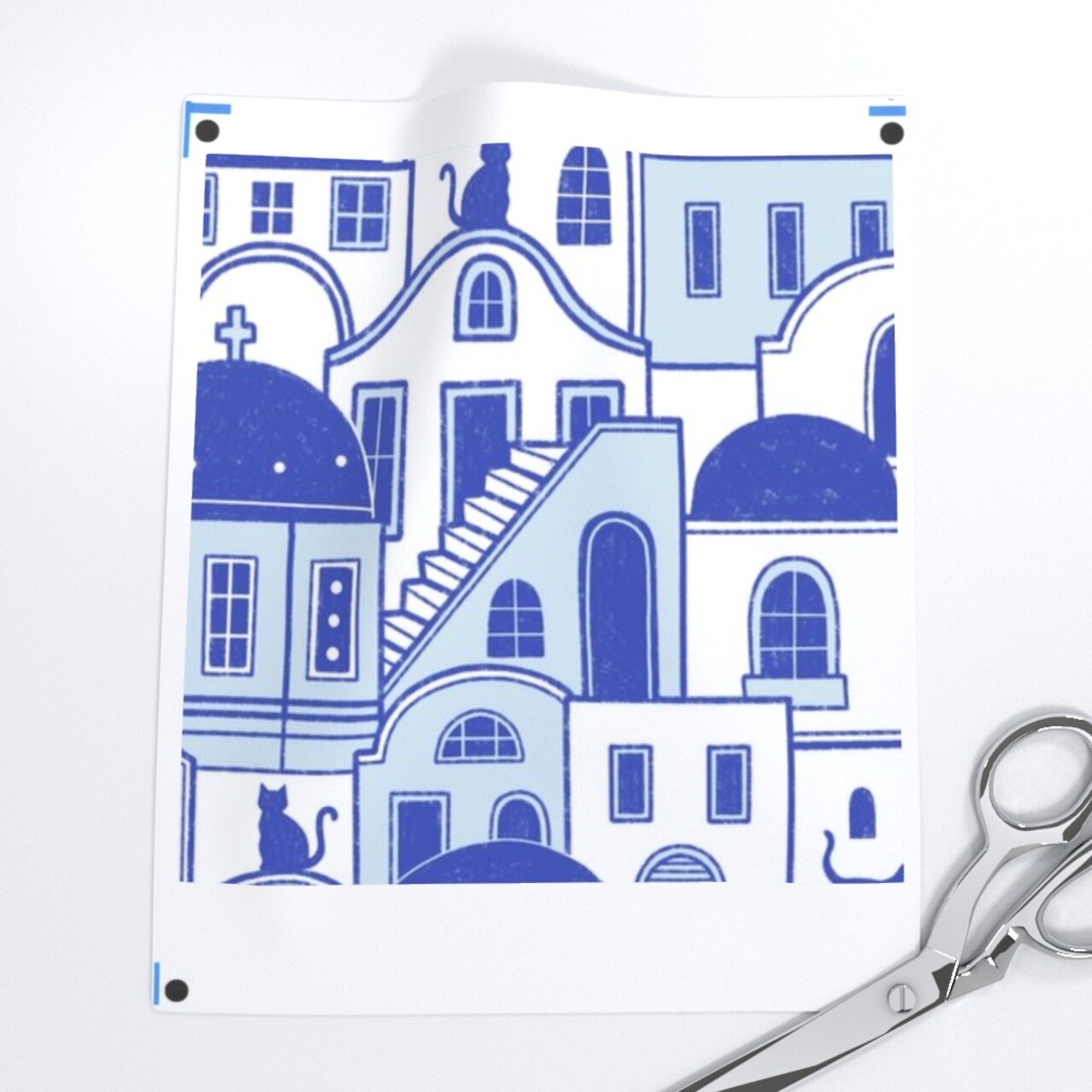 Greek Electric Blue Greece Santorini Mediterranean Custom Printed Fabric by Spoonflower Various Fabrics by the Yard or Fat Quarter